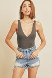 Double Plunge Bodysuit in Charcoal